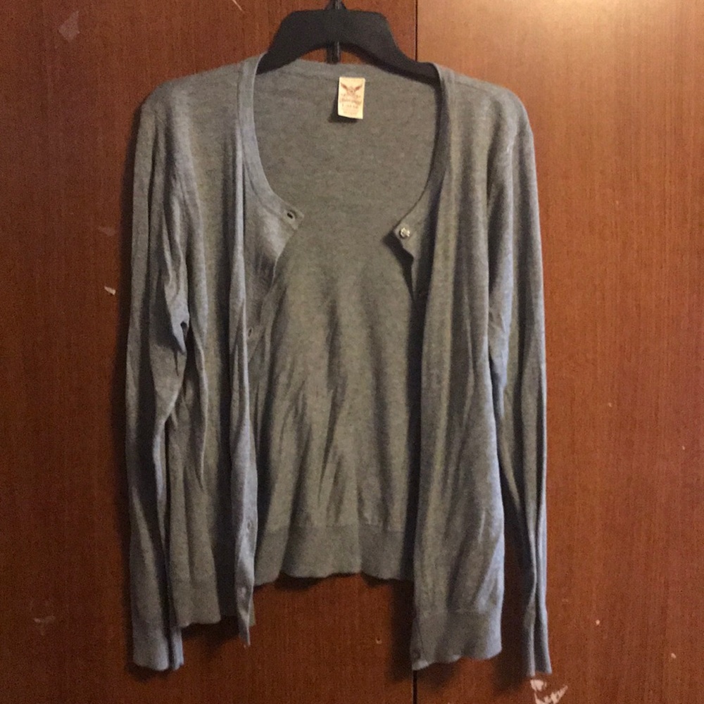 Gray button front cardigan sweater